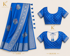 Premium Banaras Soft Silk Saree – Royal Azure Blue Silver Zari Floral Weaving with Designer Blouse