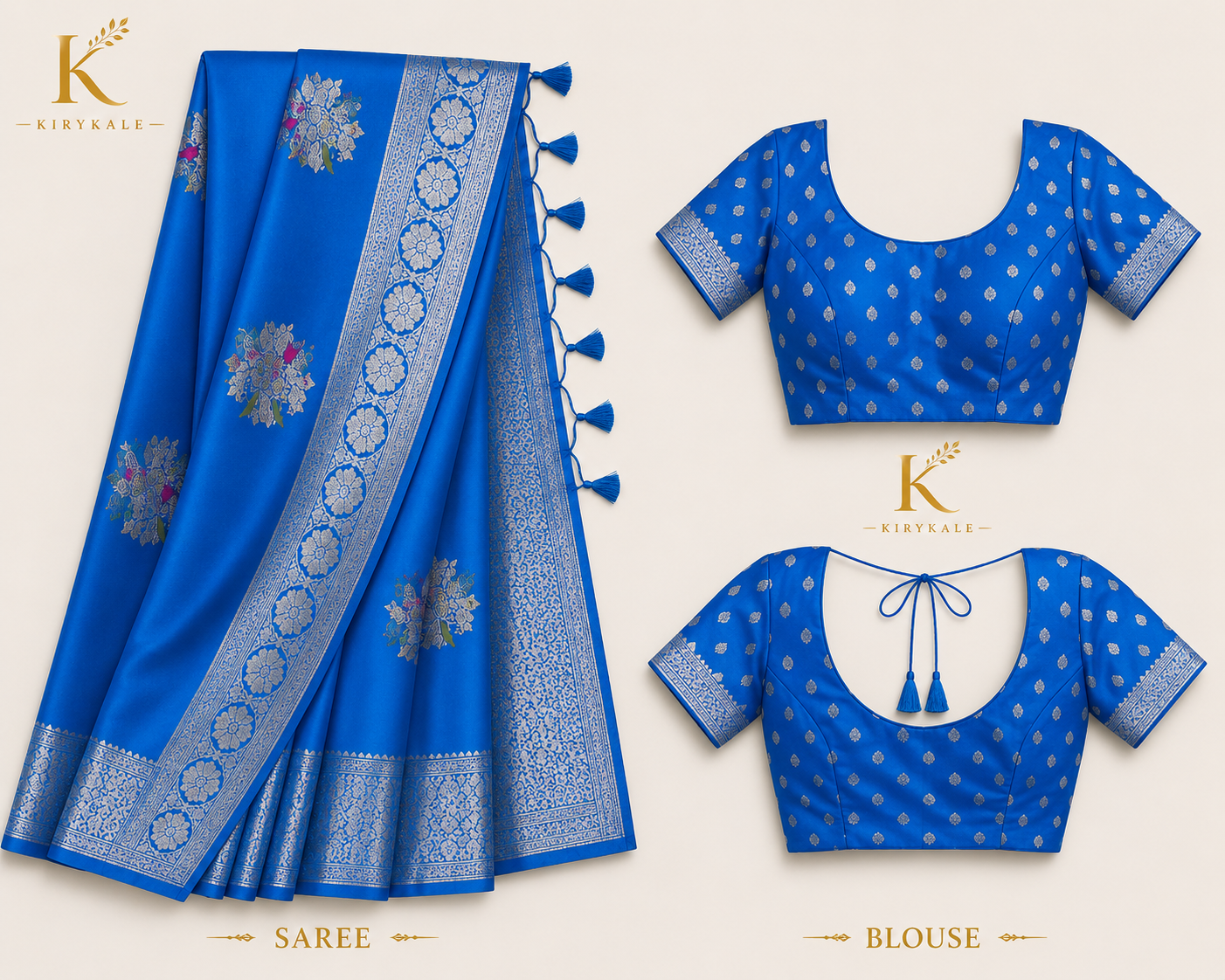 Premium Banaras Soft Silk Saree – Royal Azure Blue Silver Zari Floral Weaving with Designer Blouse