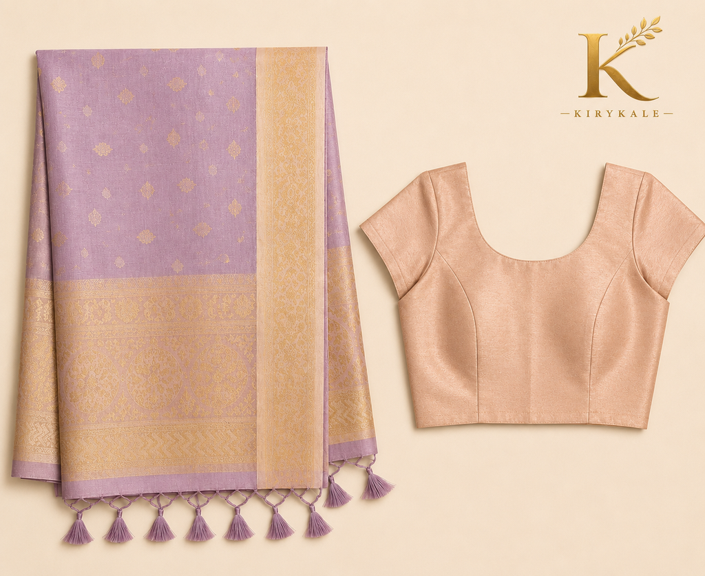 Premium Lavender Tisu Organza Silk Saree with Rich Zari Border
