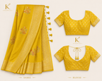 Premium Banaras Soft Silk Saree – Sunflower Yellow Floral Zari Weaving with Designer Blouse