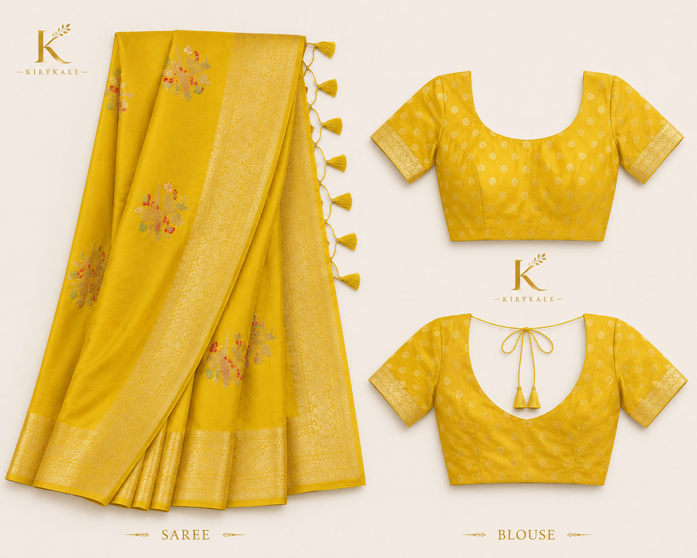 Premium Banaras Soft Silk Saree – Sunflower Yellow Floral Zari Weaving with Designer Blouse