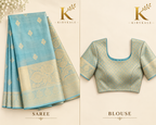 Premium Sky Blue Tisu Organza Silk Saree with Rich Gold Zari Woven Border
