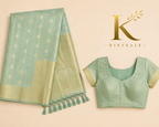 Premium Mint Green Tisu Organza Silk Saree with Rich Gold Zari Weaving