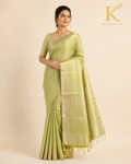 Premium Pistachio Green Tisu Organza Silk Saree with Rich Gold Zari Border