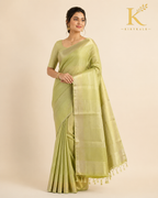 Premium Pistachio Green Tisu Organza Silk Saree with Rich Gold Zari Border