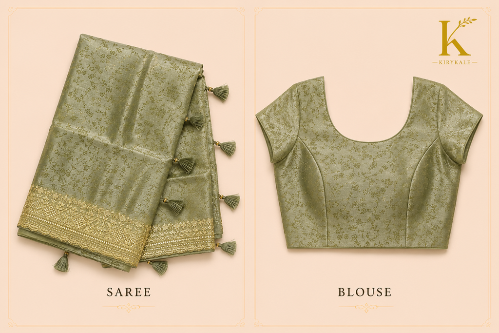 Premium Designer Catalog Work Saree – Olive Green Party Wear Saree