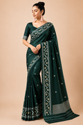 Premium Arani Pattu Silk Saree – Bottle Green with Traditional Woven Border