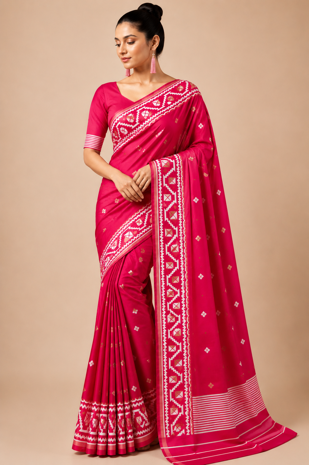 Premium Arani Pattu Silk Saree – Rani Pink with Traditional Woven Border