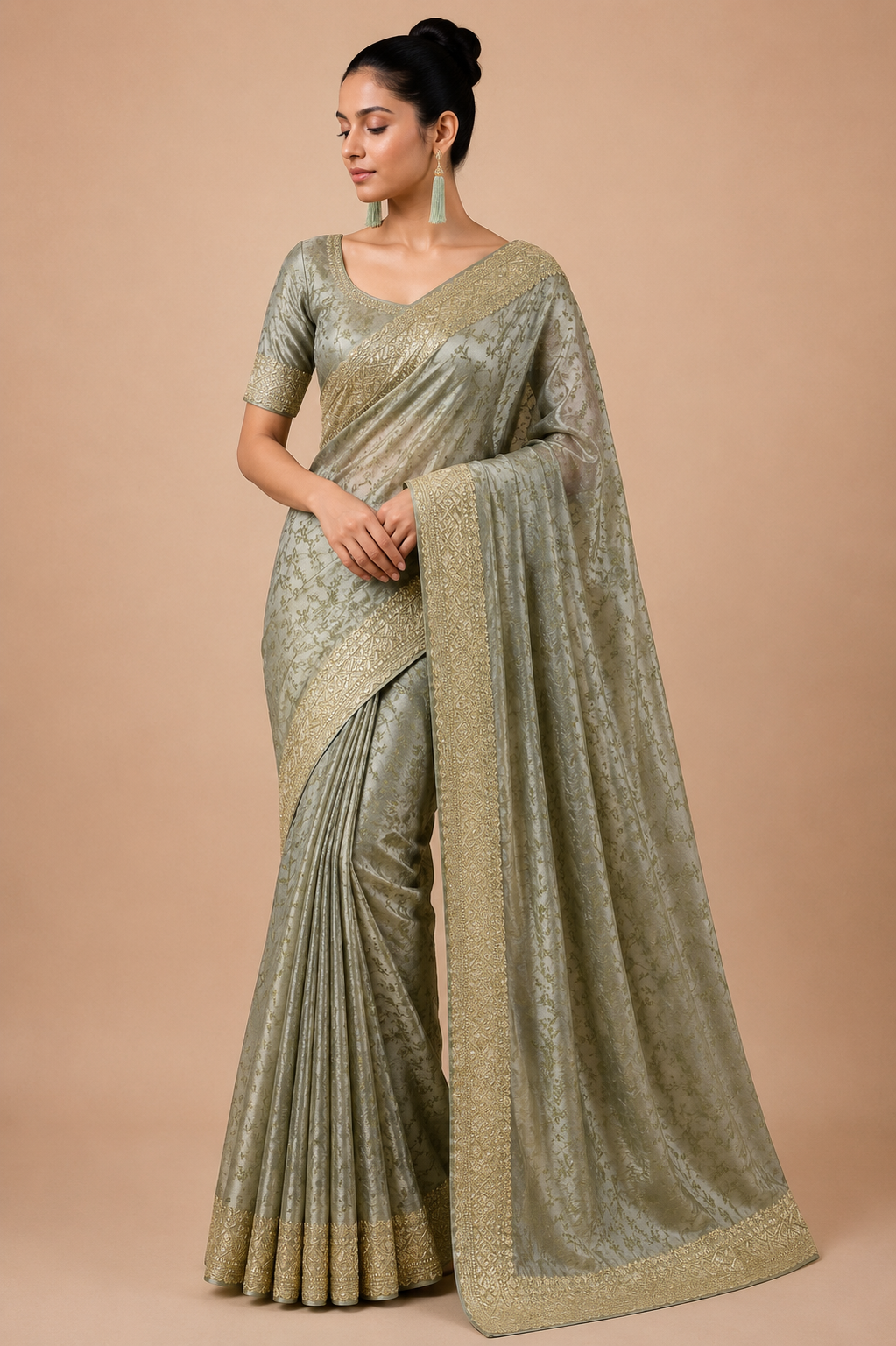 Premium Designer Catalog Work Saree – Olive Green Party Wear Saree