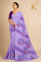 Premium Lavender Mango Georgette Saree with Butterfly Print & Designer Blouse