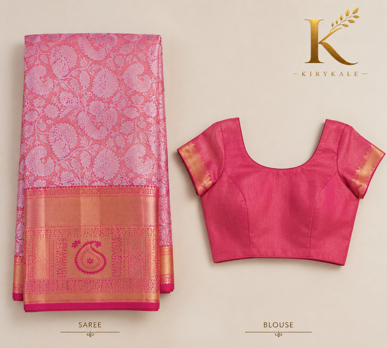 Premium Dharmavaram Pattu Silk Saree with Rich Floral Zari Weaving & Gold Border | Baby Pink & Rani Pink