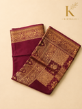 Premium Maroon Banaras Silk Saree – Rich Antique Gold Zari Floral Weaving with Grand Designer Pallu