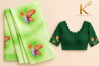 Premium Pastel Green Mango Georgette Saree with Butterfly Print & Designer Blouse