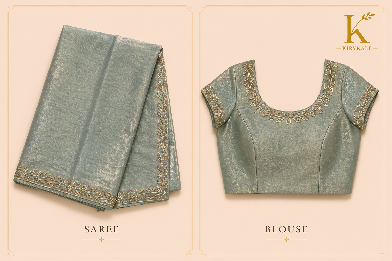 Premium Designer Catalog Work Saree – Sage Green Party Wear Saree