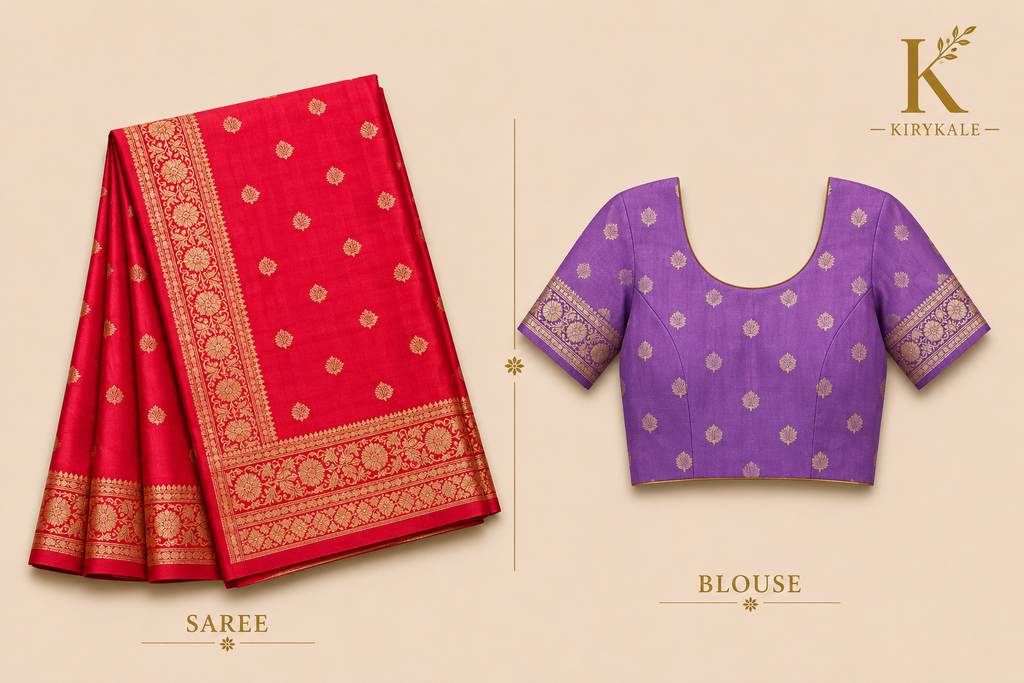 Premium Pure Mushroom Jacquard Georgette Saree – Ruby Red with Gold Zari Border