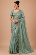 Premium Designer Catalog Work Saree – Sage Green Party Wear Saree