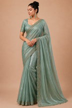 Premium Designer Catalog Work Saree – Sage Green Party Wear Saree