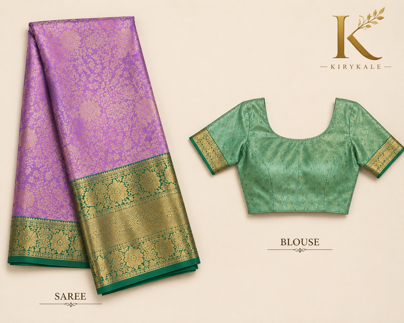 Premium Dharmavaram Pattu Silk Saree with Rich Gold Zari Floral Weaving & Contrast Mint Green Border | Lavender Purple & Mint Green