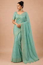 Premium Designer Catalog Work Saree – Sea Green Party Wear Saree