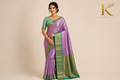 Premium Dharmavaram Pattu Silk Saree with Rich Gold Zari Floral Weaving & Contrast Mint Green Border | Lavender Purple & Mint Green