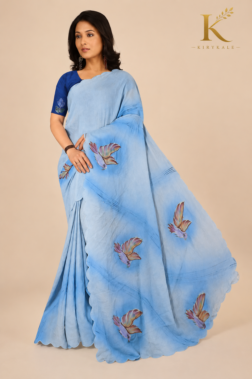 Premium Sky Blue Mango Georgette Saree with Butterfly Print & Designer Blouse