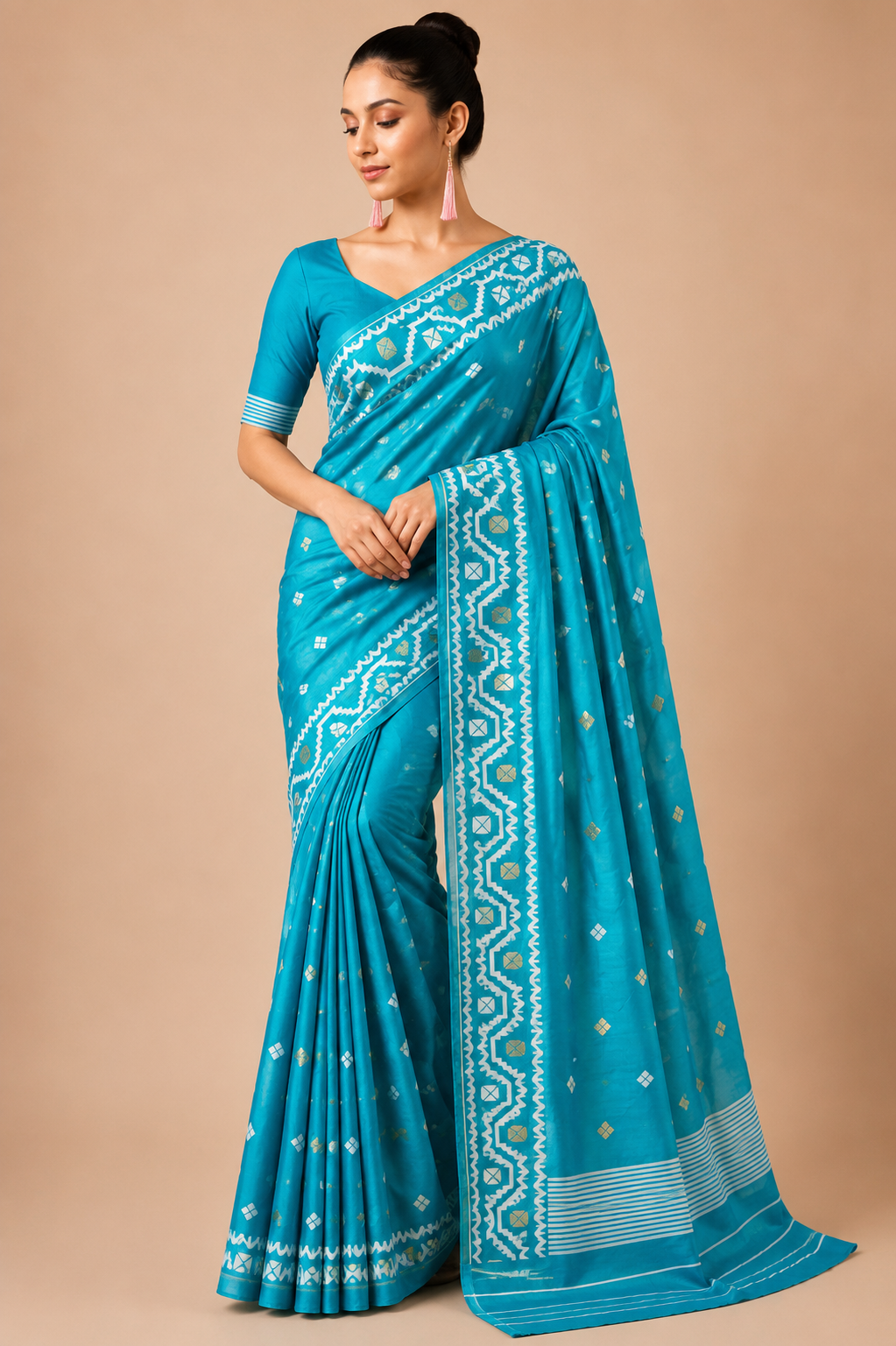 Premium Arani Pattu Silk Saree – Turquoise Blue with Traditional Woven Border