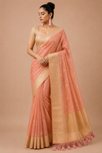 Premium Tisu Organza Silk Saree – Peach Pink Party Wear Saree