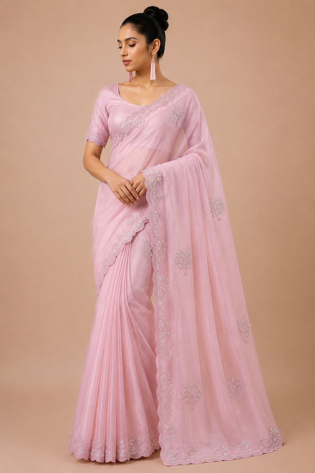 Premium Designer Catalog Work Saree – Baby Pink Party Wear Saree