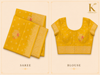 Premium Banaras Soft Silk Saree – Mustard Yellow Gold Zari Floral Butta with Designer Blouse