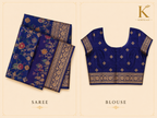 Premium Banaras Soft Silk Saree – Royal Navy Blue Floral Zari Weaving with Designer Blouse