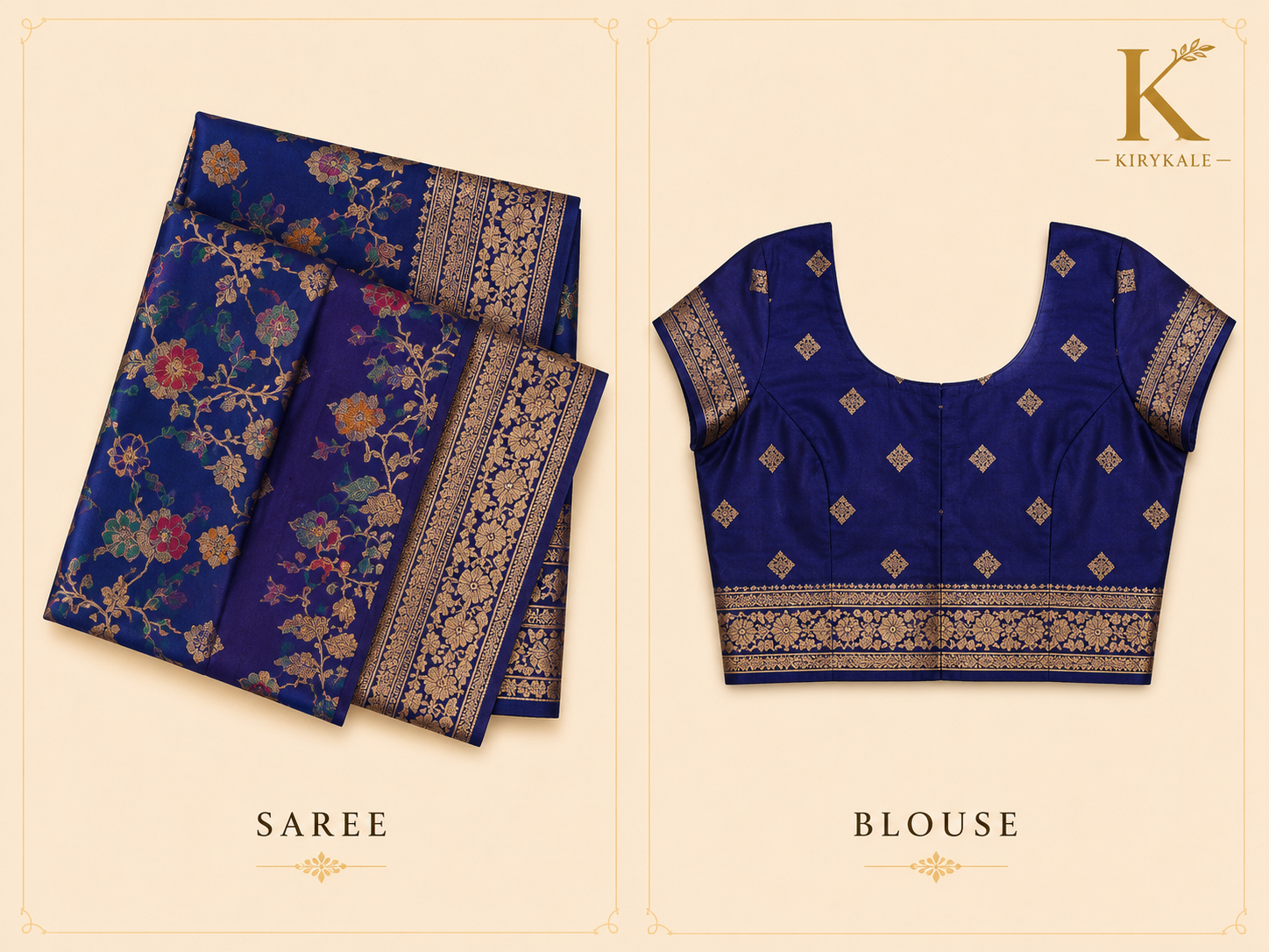 Premium Banaras Soft Silk Saree – Royal Navy Blue Floral Zari Weaving with Designer Blouse